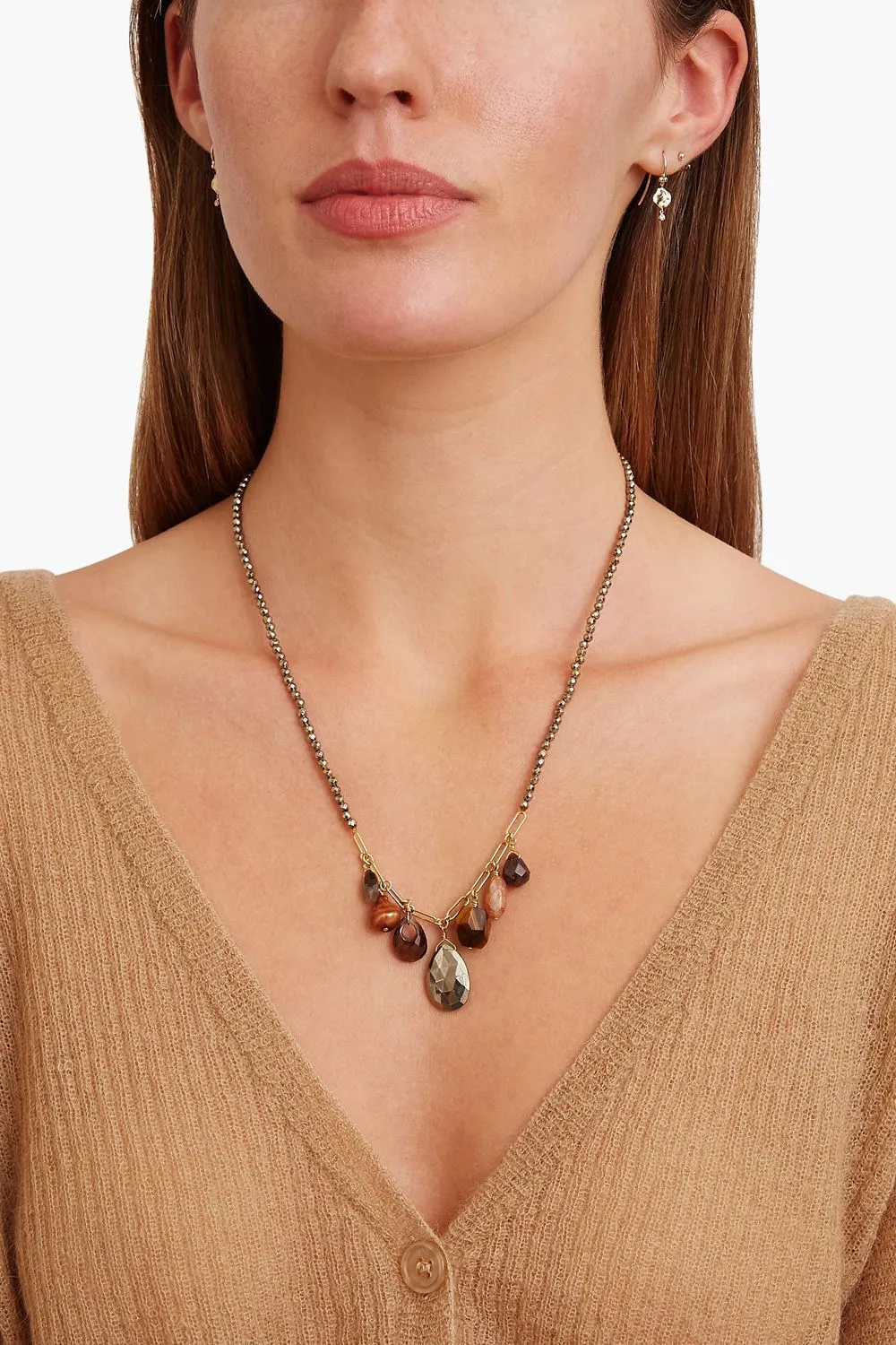 Copper Pearl And Pyrite Necklace