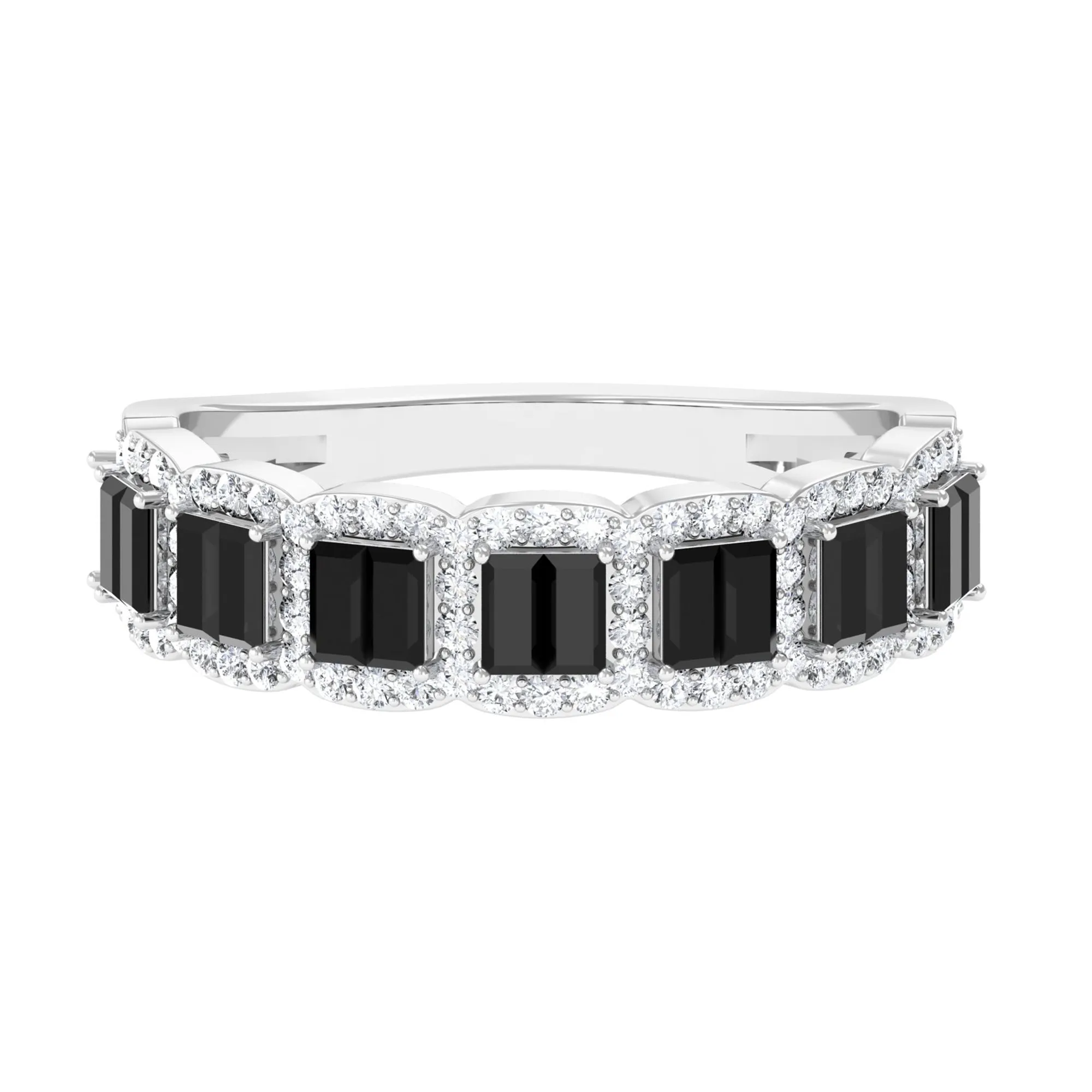 Created Black Diamond and Moissanite Half Eternity Band Ring