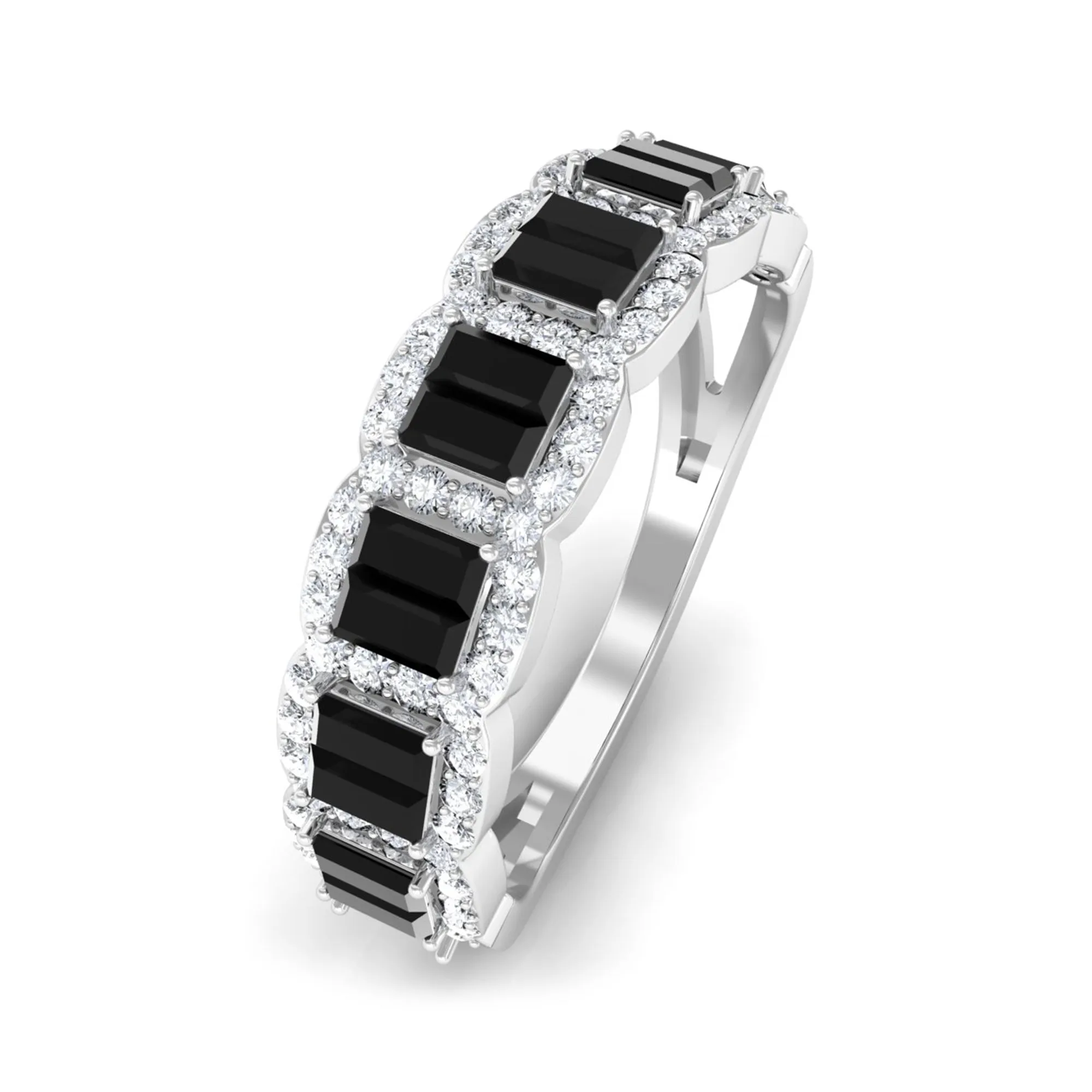 Created Black Diamond and Moissanite Half Eternity Band Ring