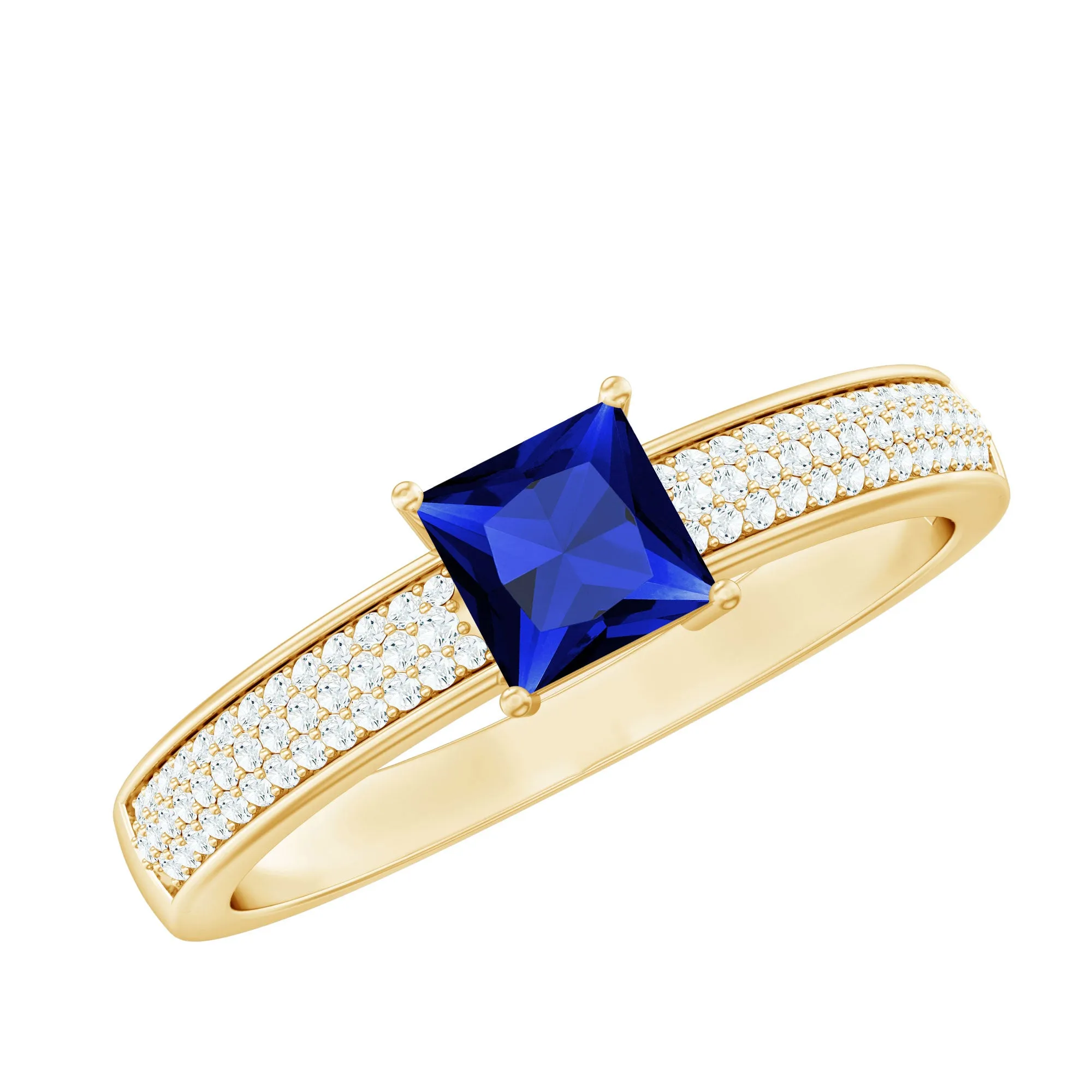 Created Blue Sapphire Solitaire Engagement Ring with Diamond