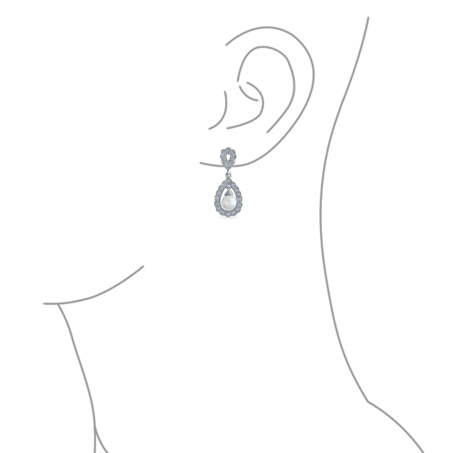 Crystal Drop Lever back Imitation Pearl Dangle Earring Sterling Silver