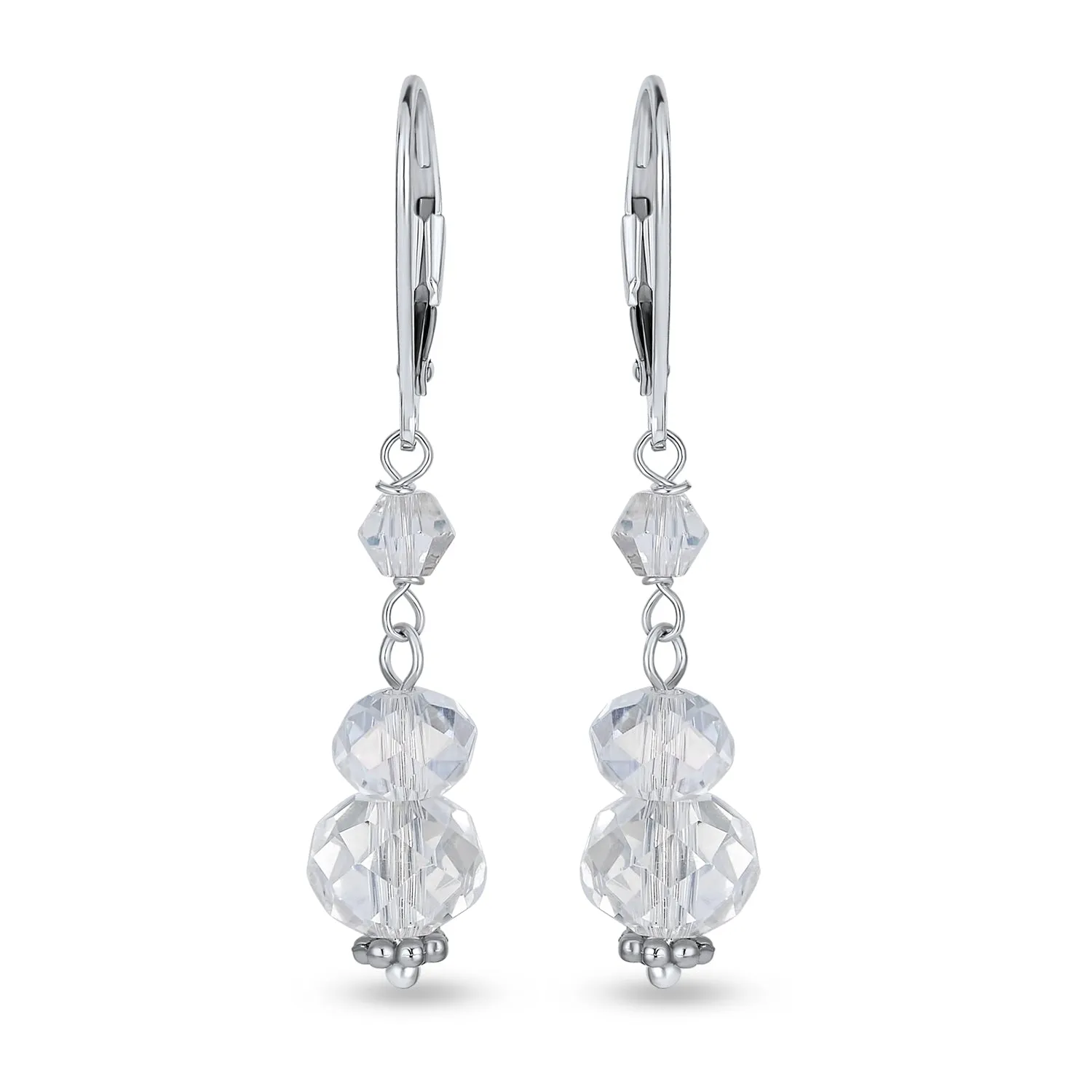 Crystal Drop Lever back Imitation Pearl Dangle Earring Sterling Silver