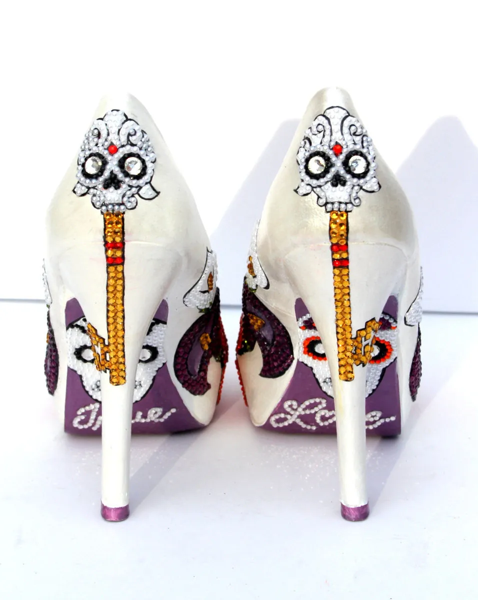 Crystal Sugar Skull, Heart Locket & Key Heels