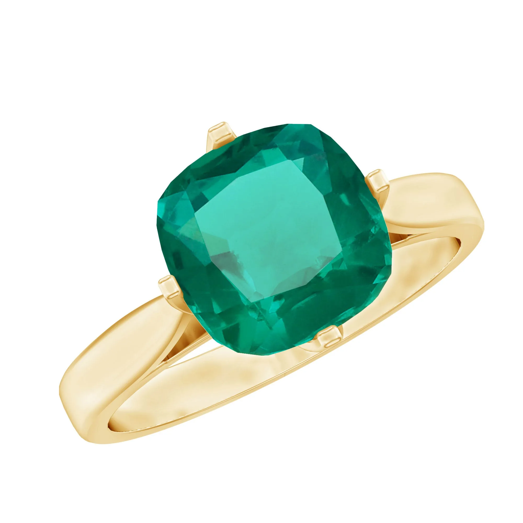Cushion Cut Lab Grown Emerald Solitaire Engagement Ring