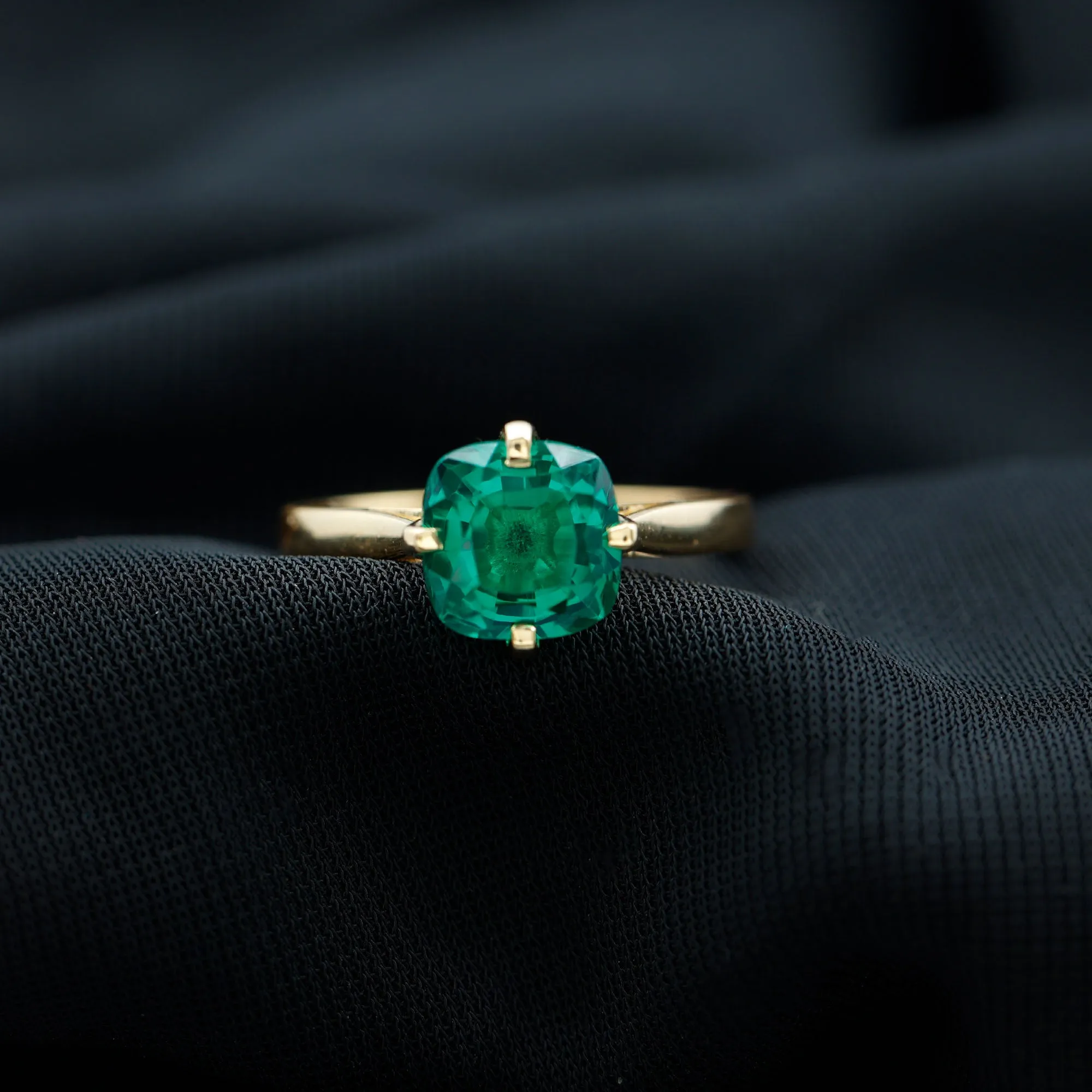 Cushion Cut Lab Grown Emerald Solitaire Engagement Ring
