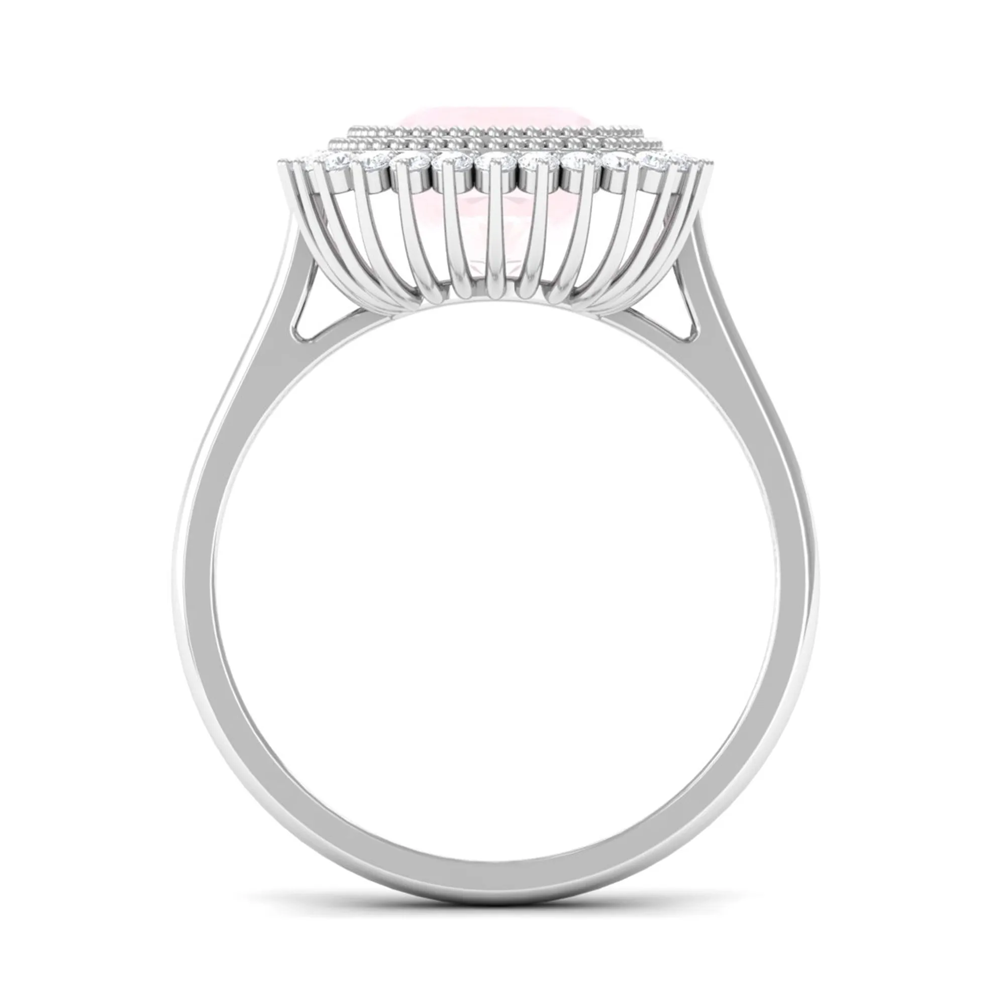 Cushion Cut Rose Quartz Statement Engagement Ring with Diamond Halo