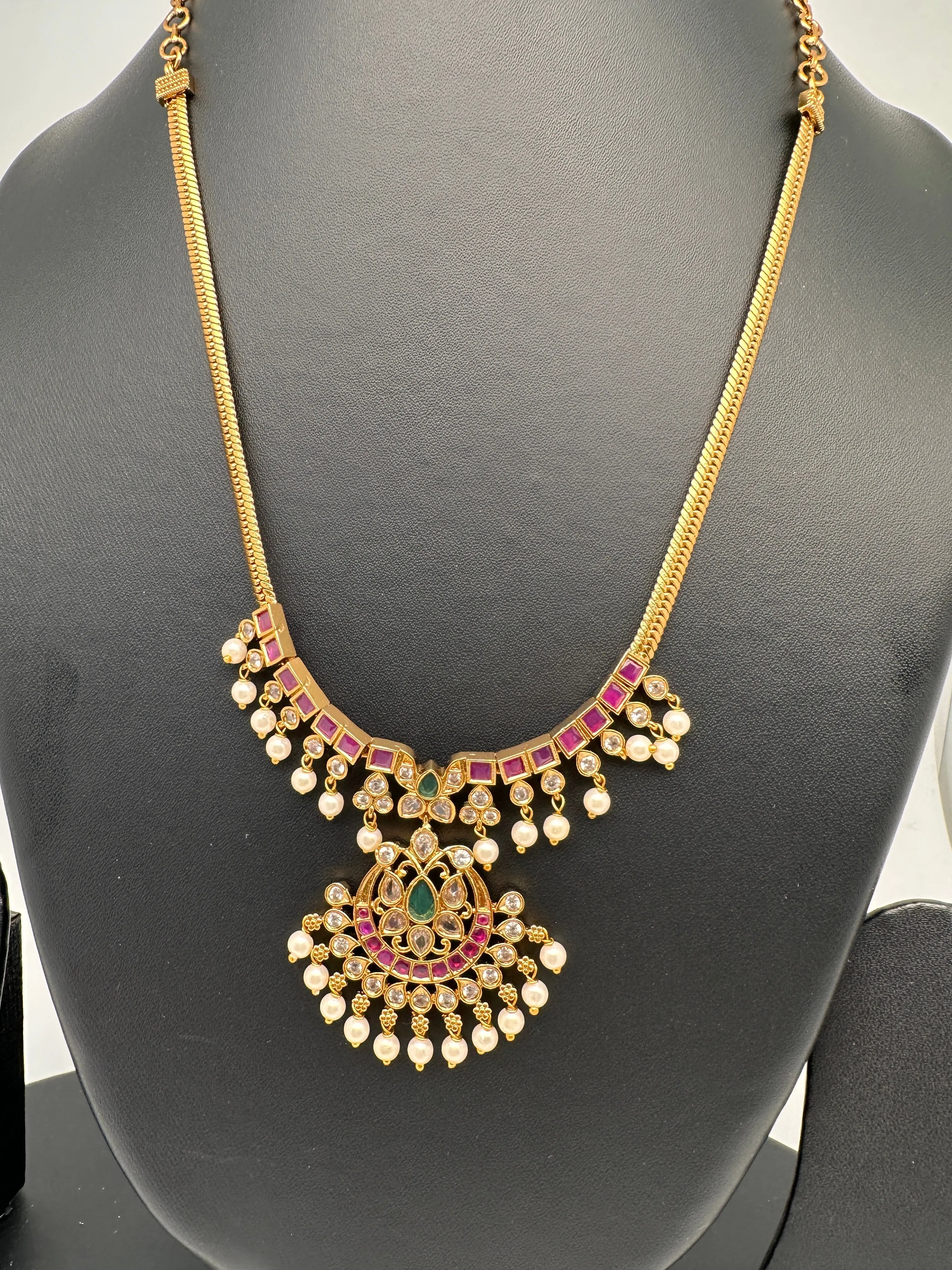 CZ Red Green Stone Dainty Necklace