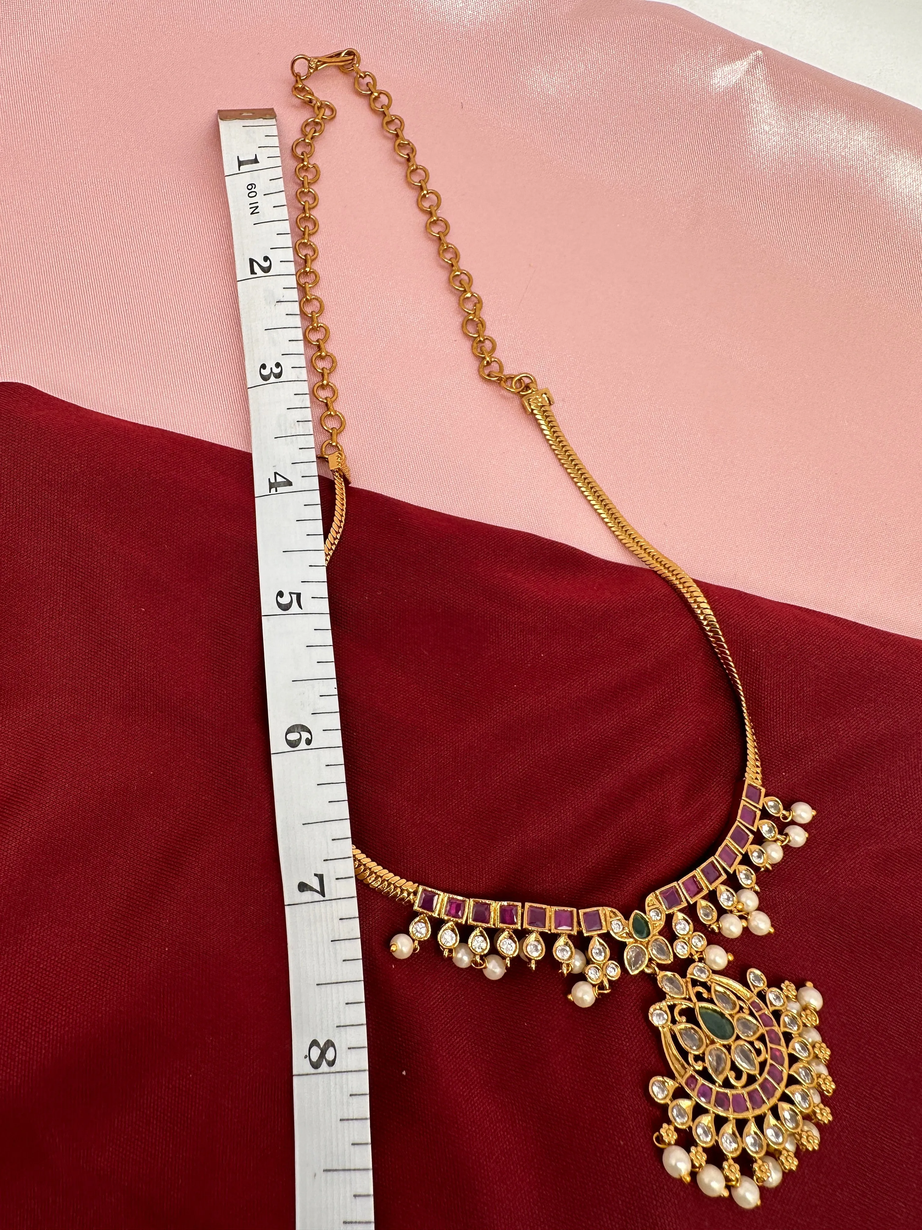 CZ Red Green Stone Dainty Necklace