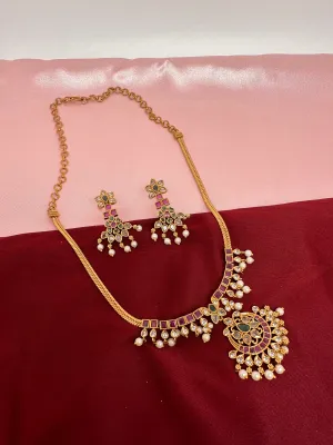 CZ Red Green Stone Dainty Necklace