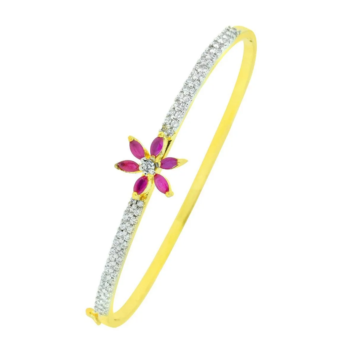 Dainty Ruby American Diamond Gold Openable Bangle Kada Bracelet Women