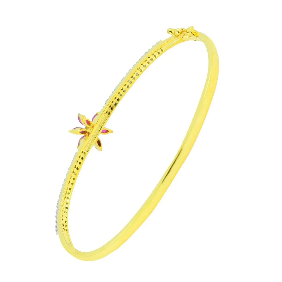 Dainty Ruby American Diamond Gold Openable Bangle Kada Bracelet Women