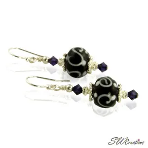 Dark Purple Lampwork Crystal Beaded Earrings