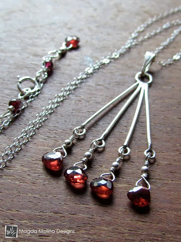 Delicate Garnet Gems on Chandelier Style Pendant Necklace