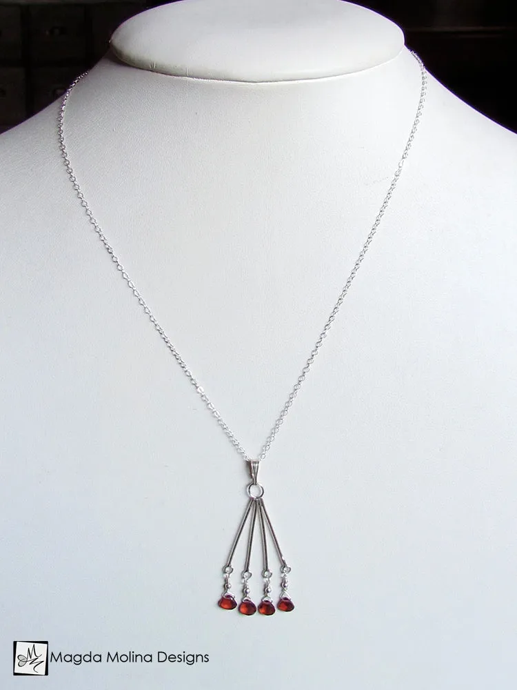 Delicate Garnet Gems on Chandelier Style Pendant Necklace