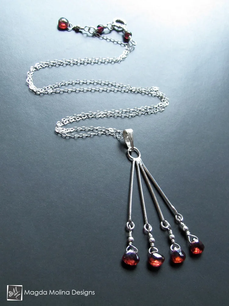 Delicate Garnet Gems on Chandelier Style Pendant Necklace