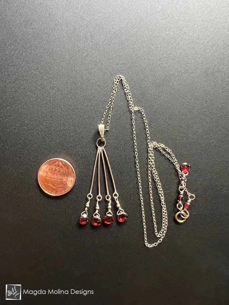 Delicate Garnet Gems on Chandelier Style Pendant Necklace