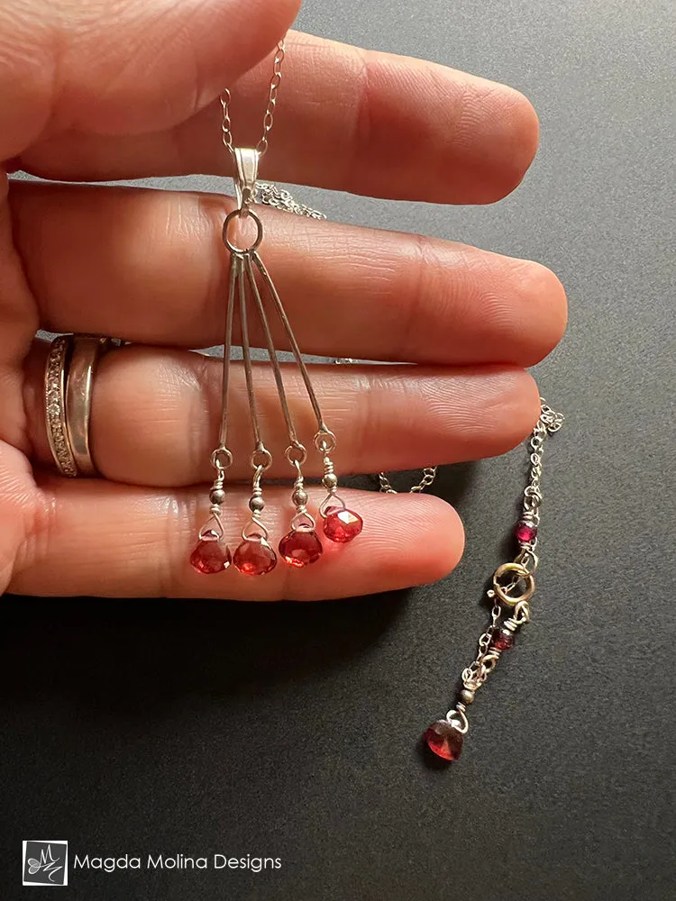 Delicate Garnet Gems on Chandelier Style Pendant Necklace