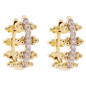 Diamond & Gold Beaded Huggie Earrings