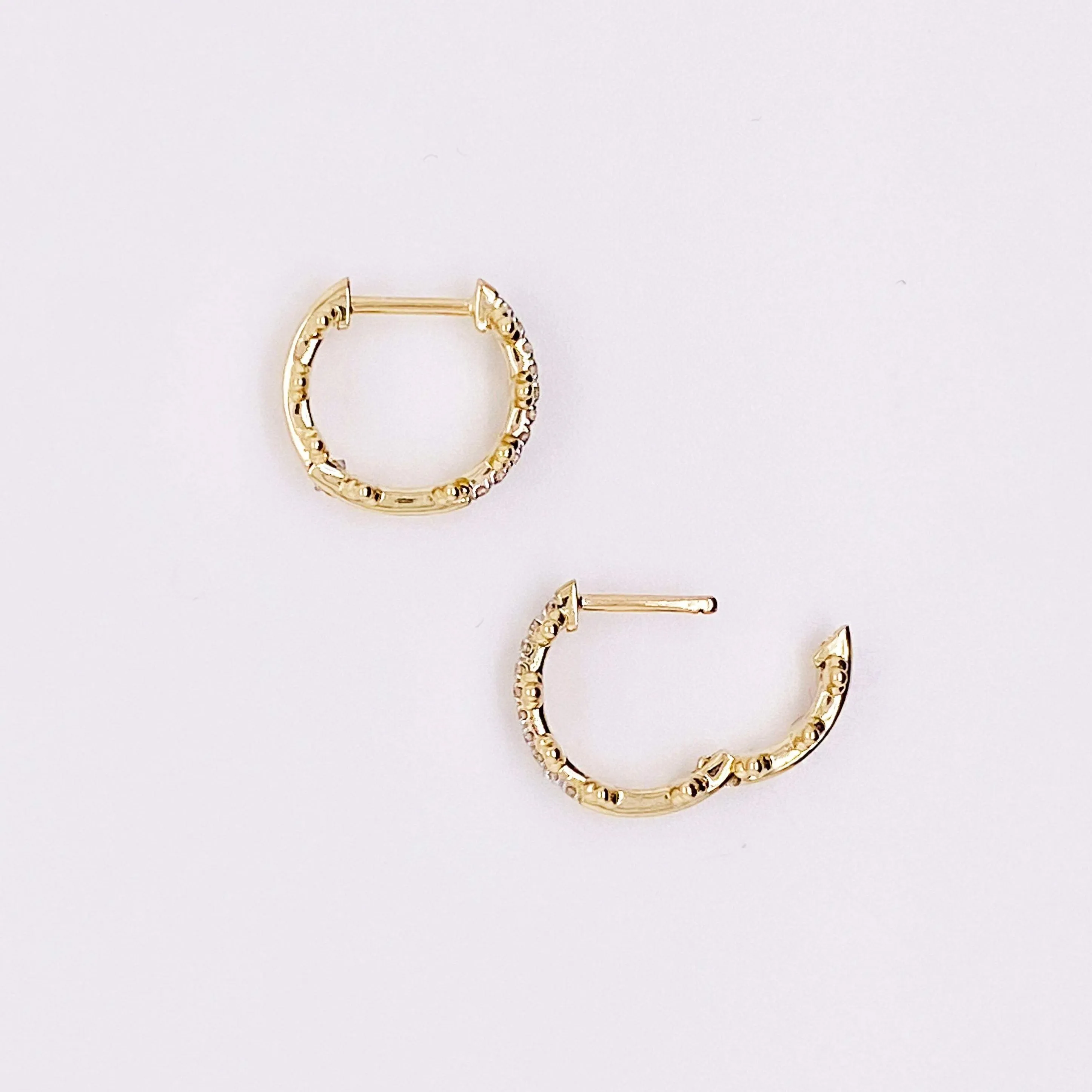 Diamond & Gold Beaded Huggie Earrings