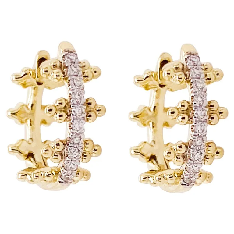 Diamond & Gold Beaded Huggie Earrings