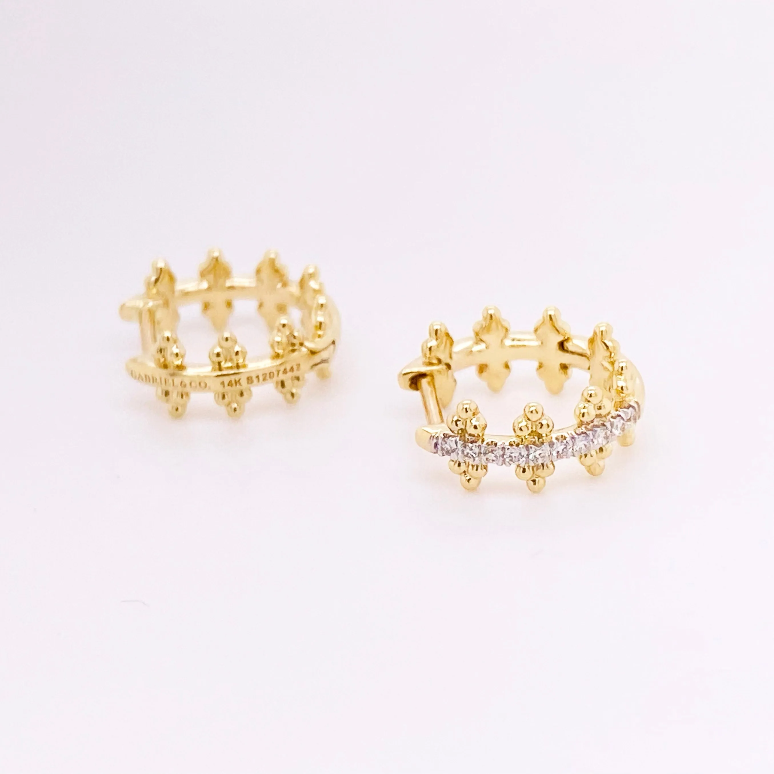 Diamond & Gold Beaded Huggie Earrings