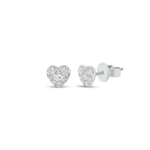 Diamond Cluster Heart Stud Earrings