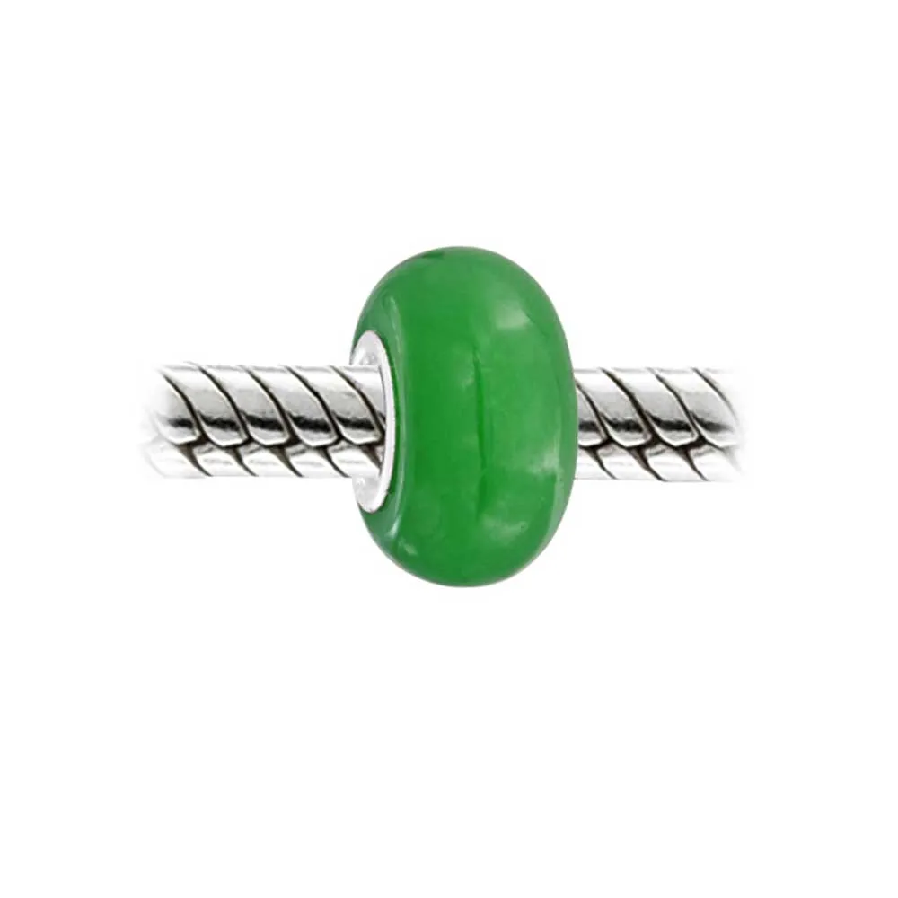 Dyed Green Jade Gemstone Charm Bead Sterling Silver for European Bracelet