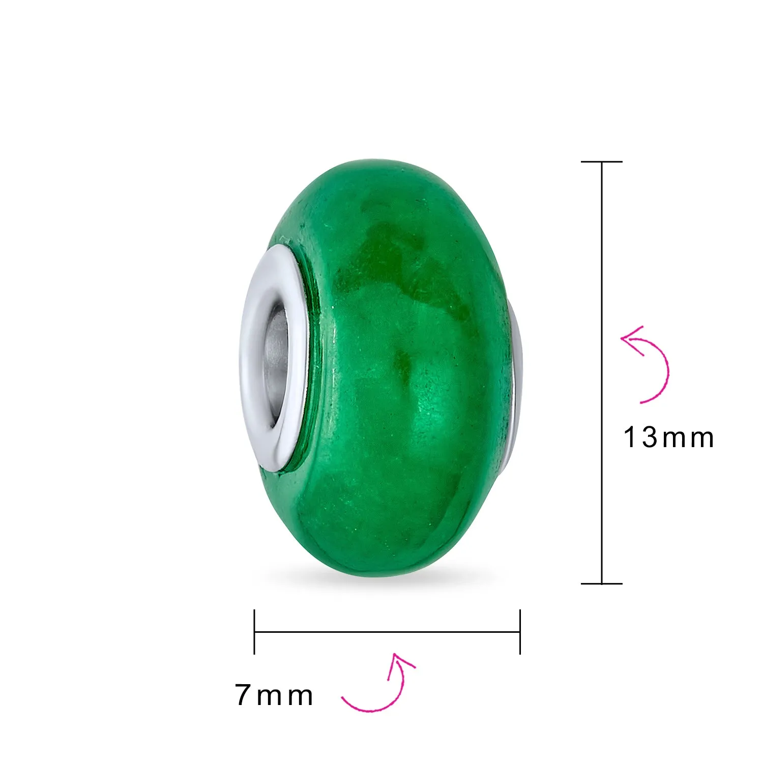 Dyed Green Jade Gemstone Charm Bead Sterling Silver for European Bracelet