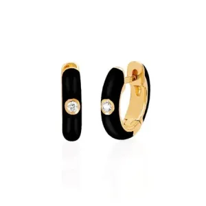 EF Collection - 14K Diamond Enamel Huggie Earrings - Black