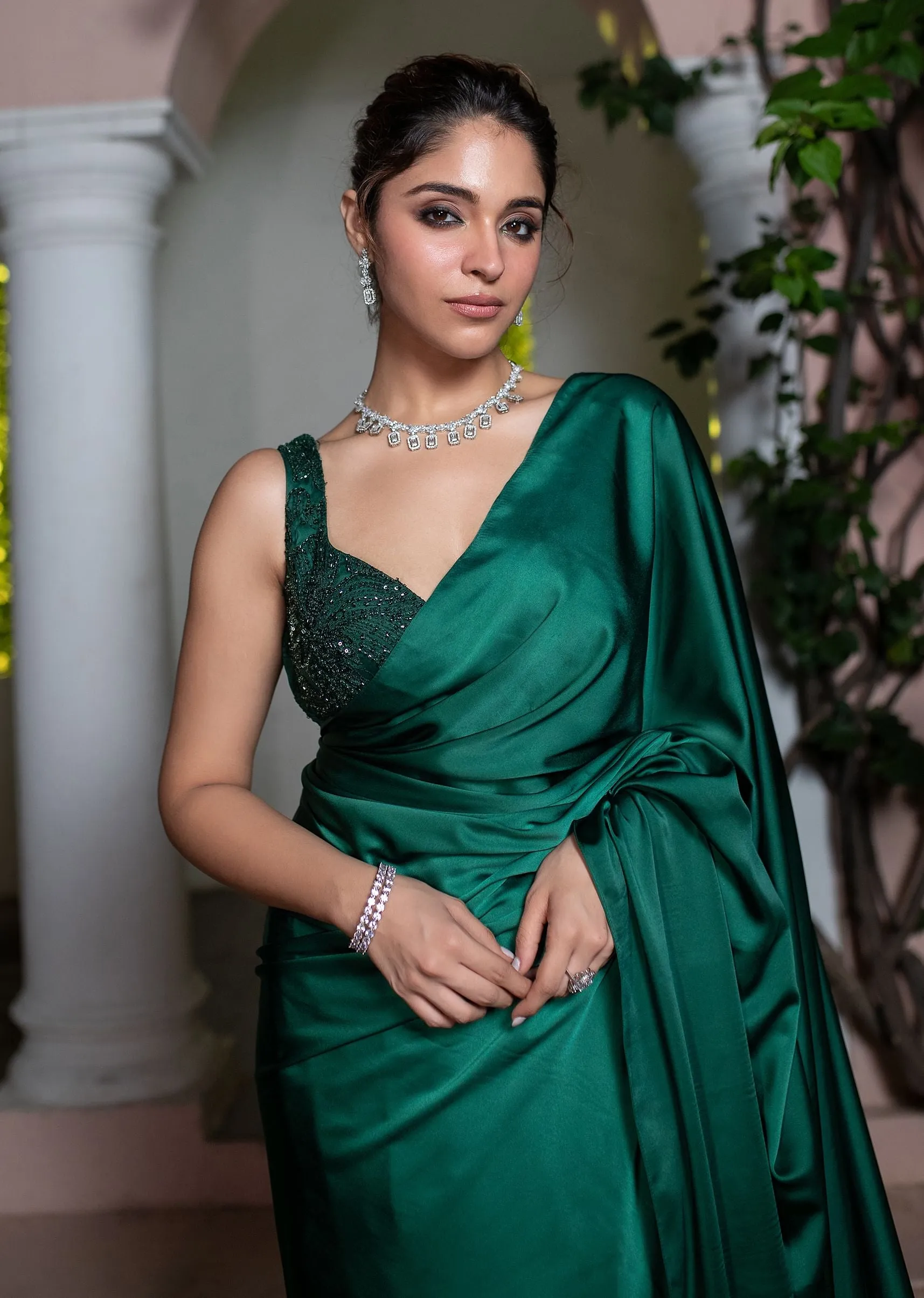 Emerald Green Saree With Tassel Lace And Sequence Embellished Blouse
