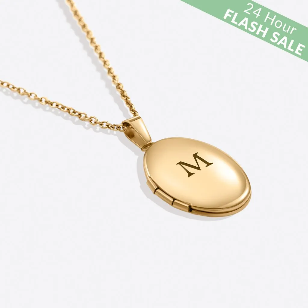 Engraved Oval Photo Locket Necklace