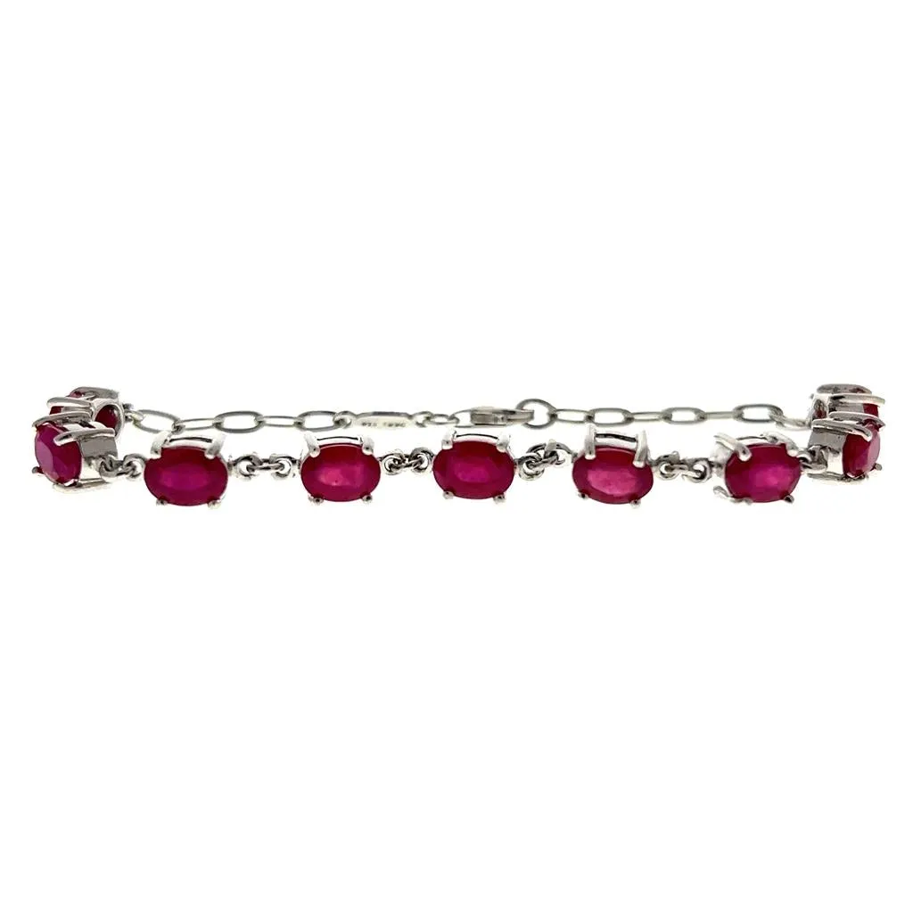 Estate Sterling Silver Oval Lab Ruby Link Bracelet