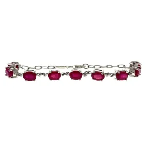 Estate Sterling Silver Oval Lab Ruby Link Bracelet