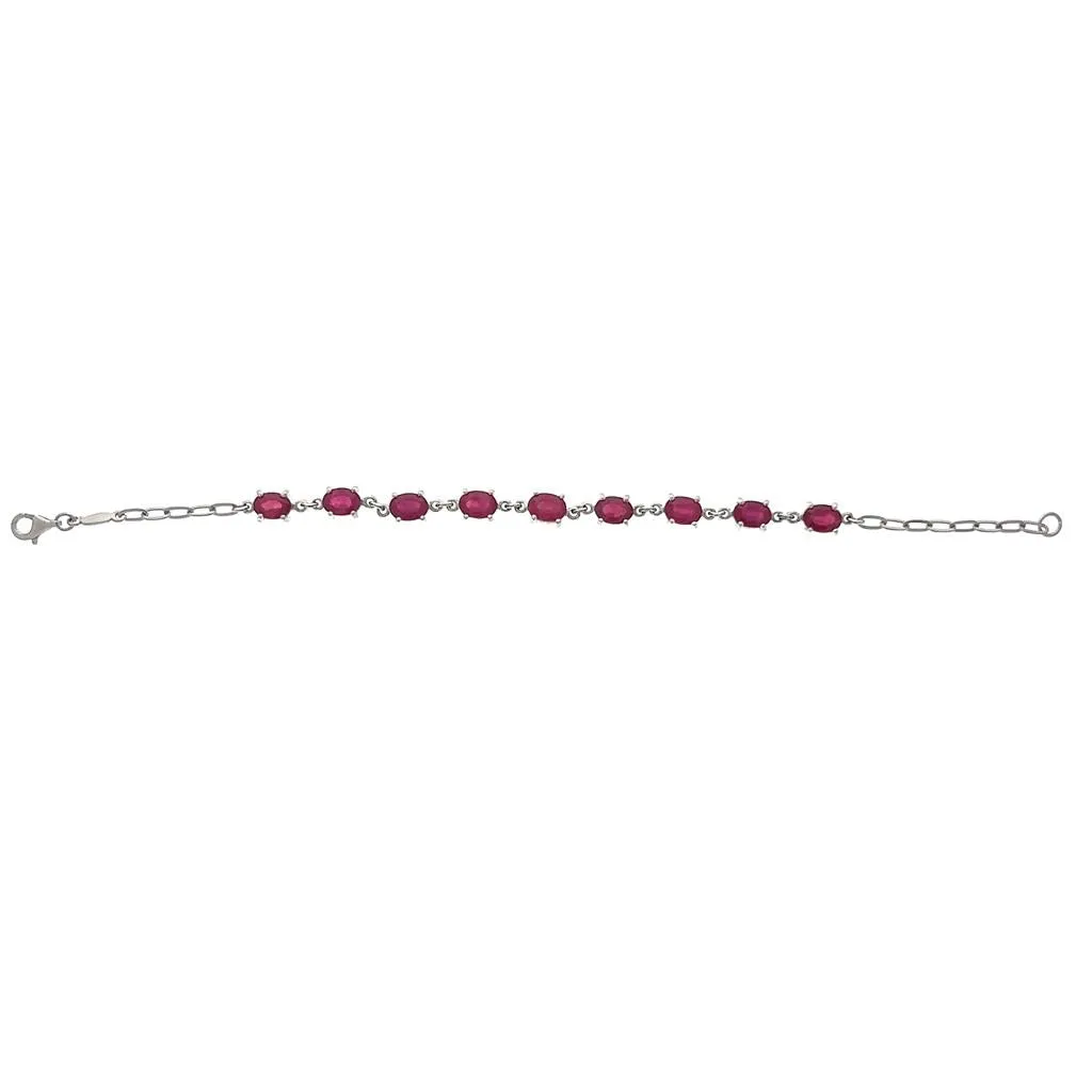 Estate Sterling Silver Oval Lab Ruby Link Bracelet