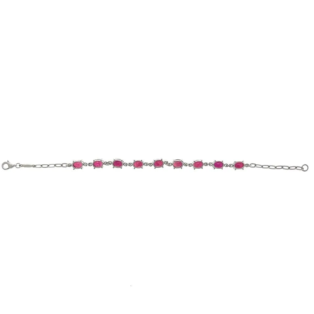 Estate Sterling Silver Oval Lab Ruby Link Bracelet