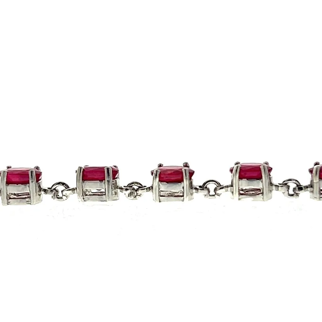 Estate Sterling Silver Oval Lab Ruby Link Bracelet