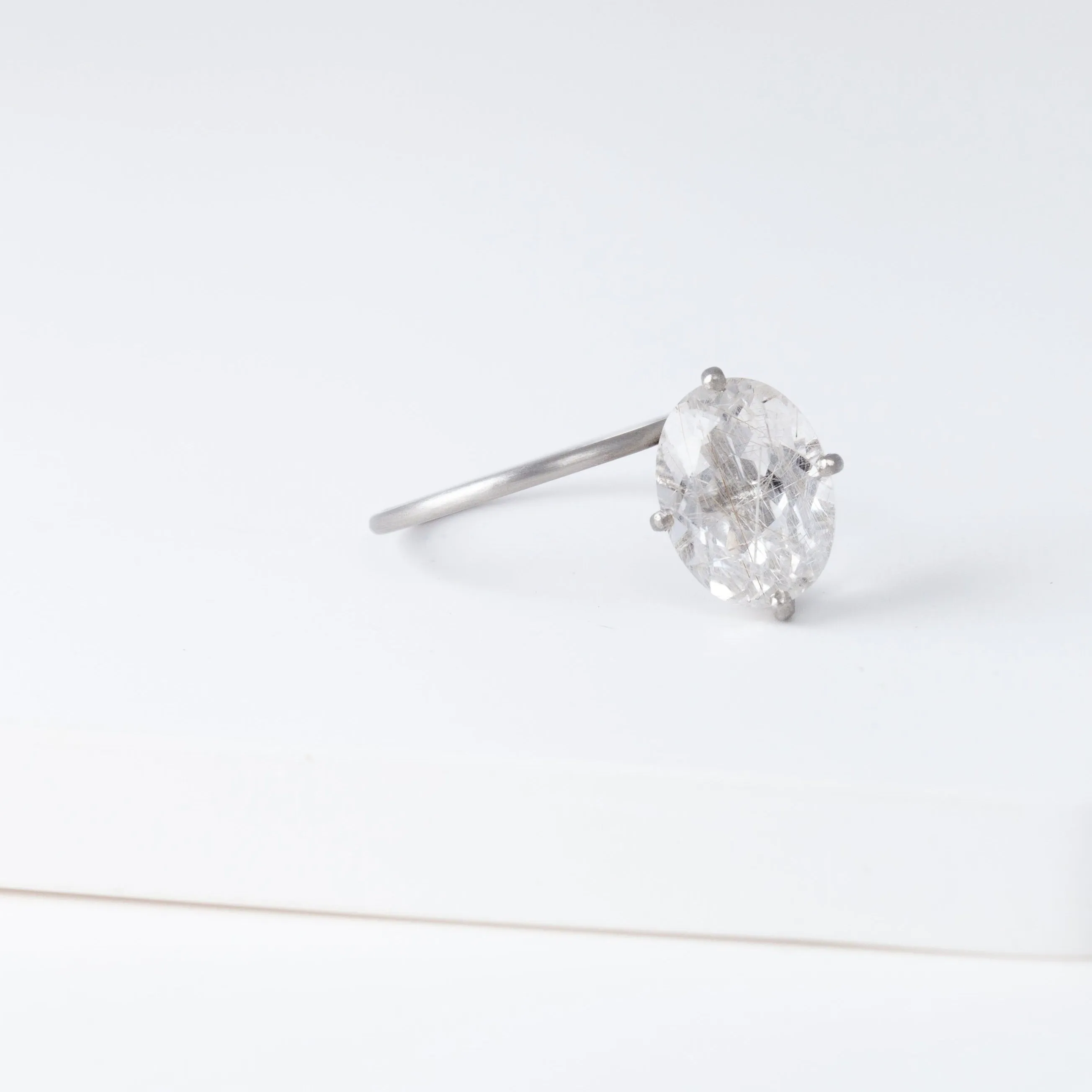 Fall in drop rutilated quartz ring - Platinum