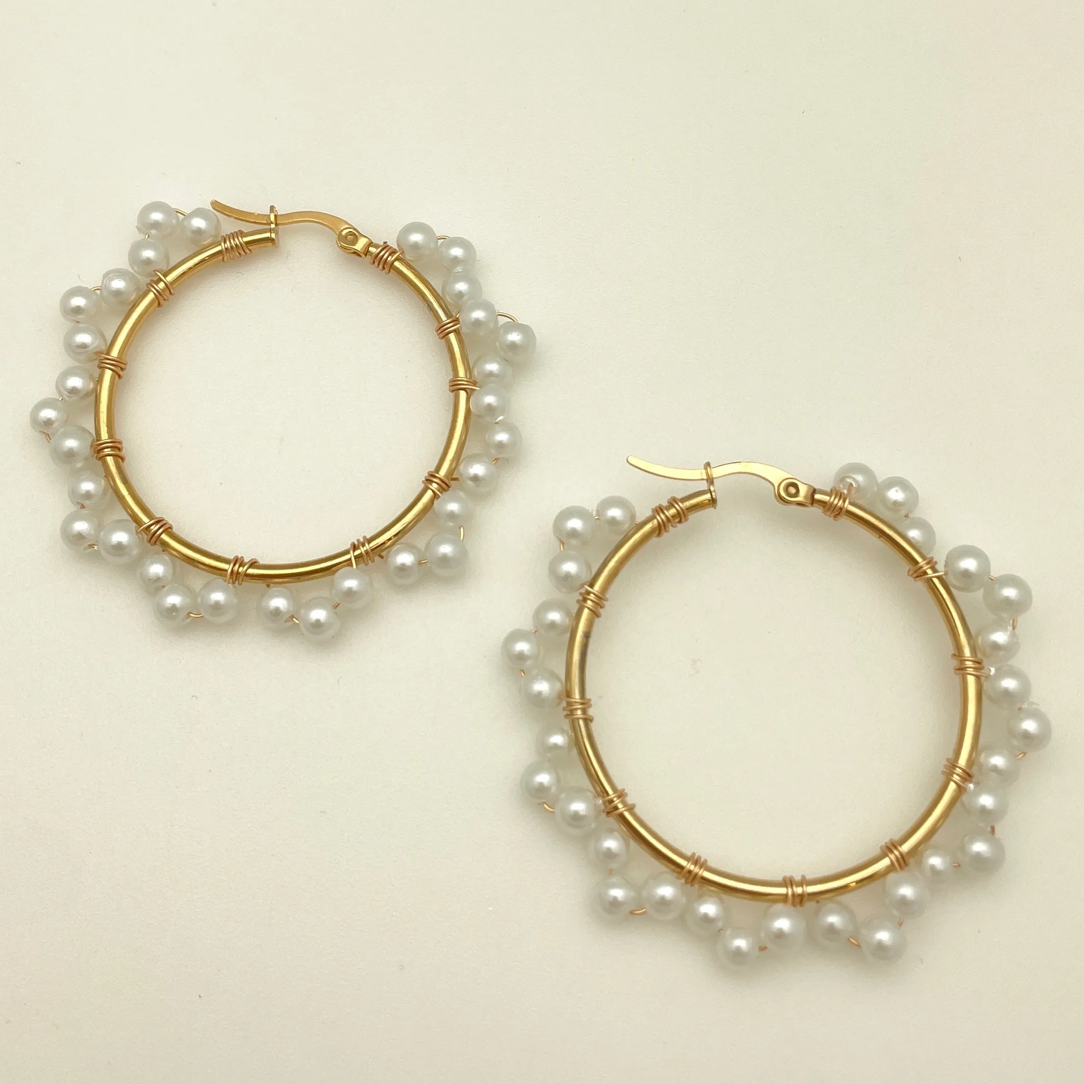 Faux Pearl Wrapped Hoop Earrings