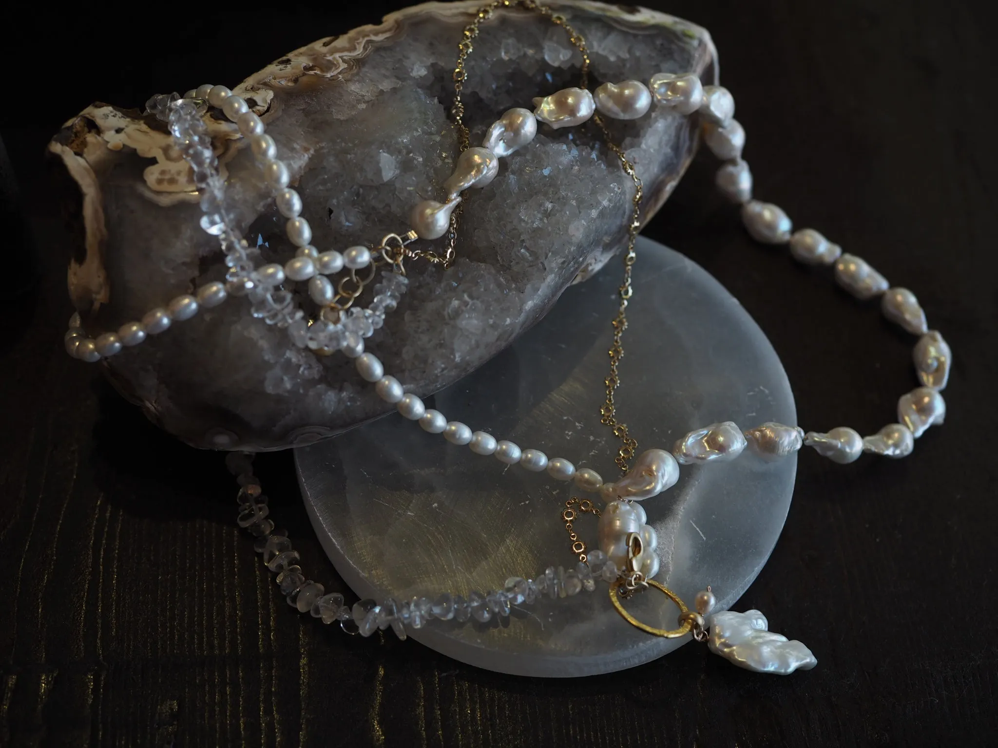 Flaneur Pearl and semi precious stones with gold details Necklace
