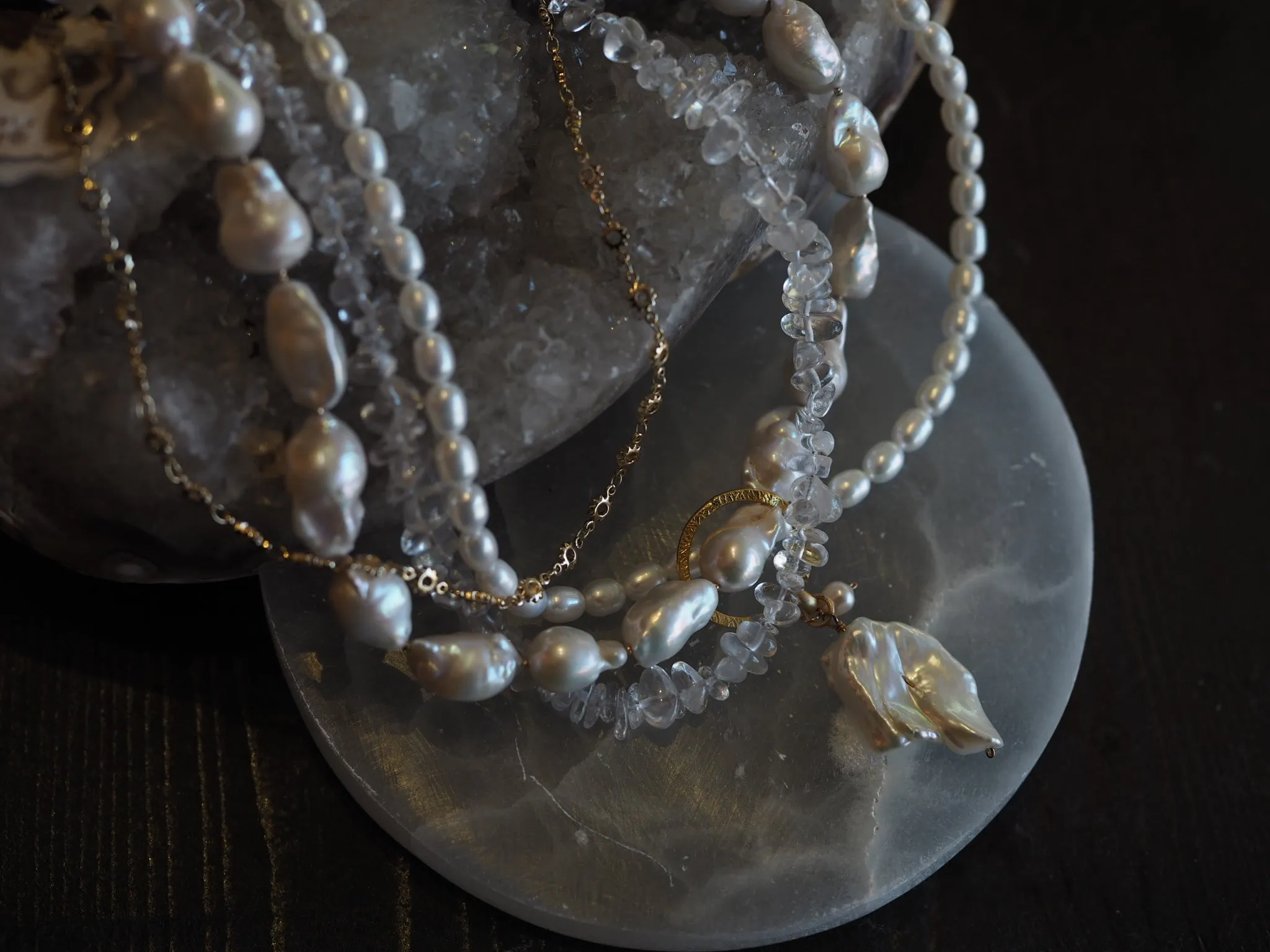Flaneur Pearl and semi precious stones with gold details Necklace