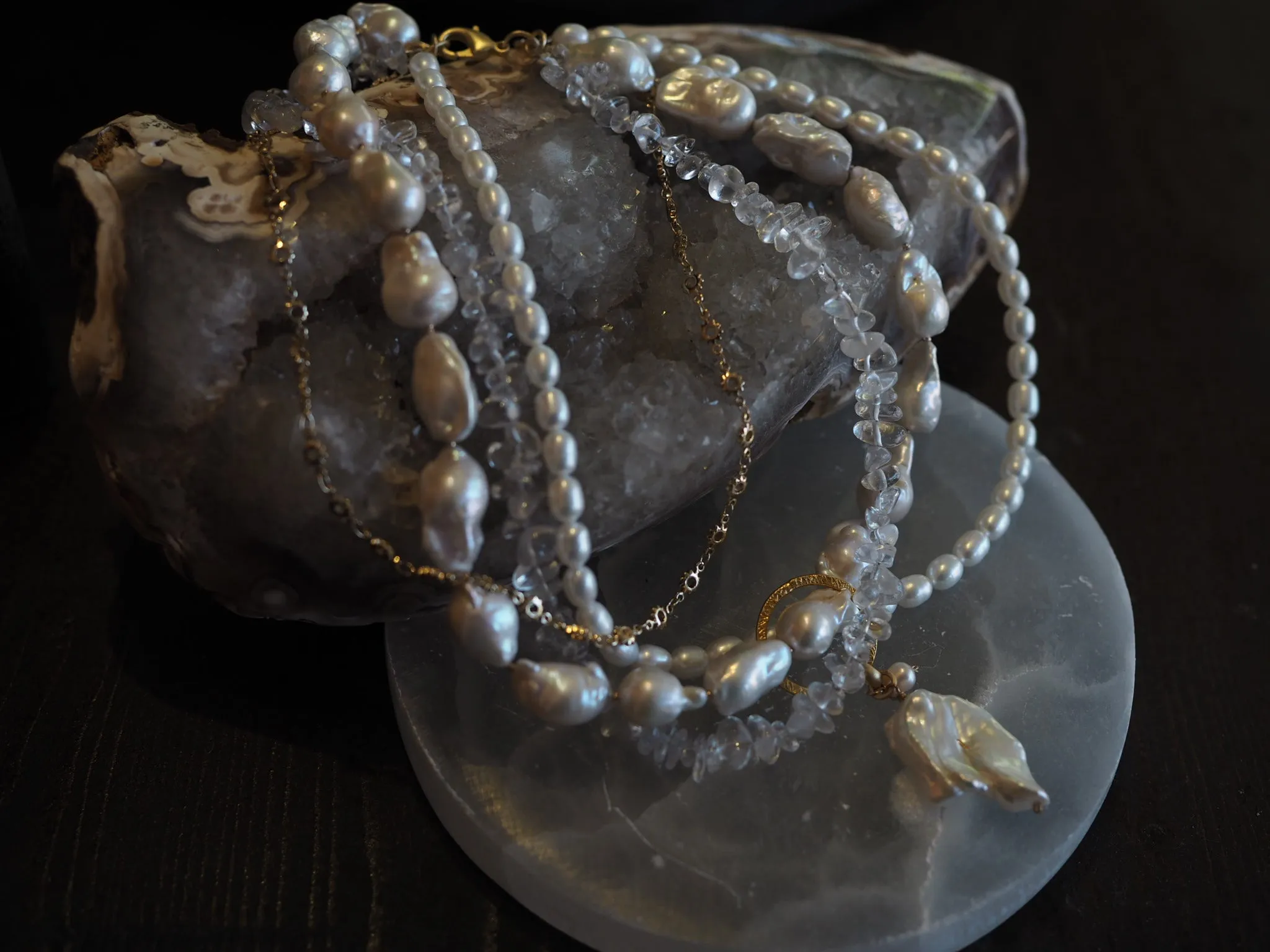 Flaneur Pearl and semi precious stones with gold details Necklace