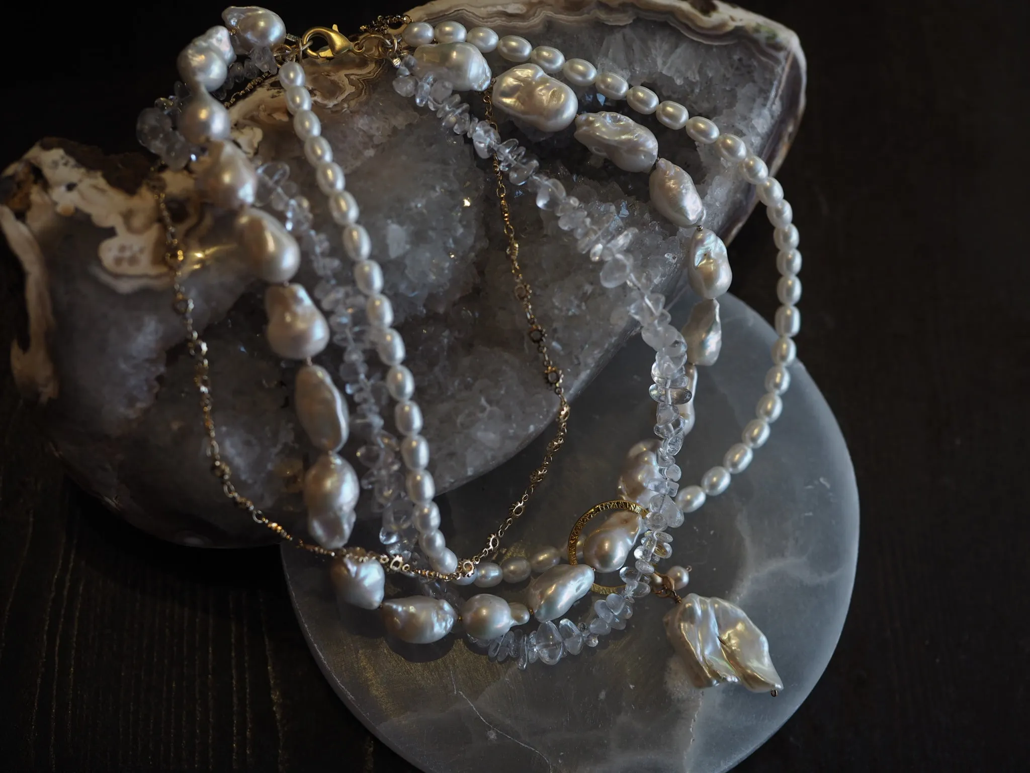 Flaneur Pearl and semi precious stones with gold details Necklace