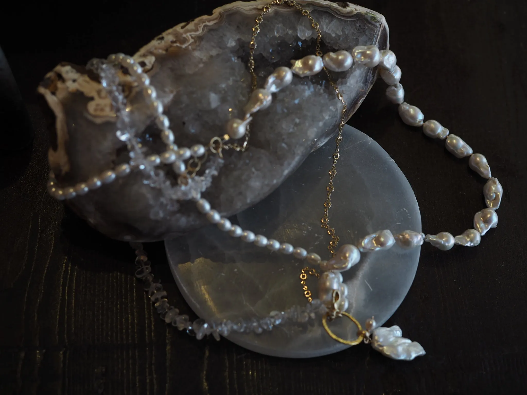 Flaneur Pearl and semi precious stones with gold details Necklace