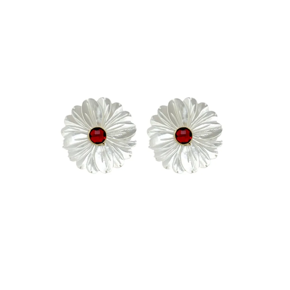 Fleur Mother of Pearl & Garnet Earrings
