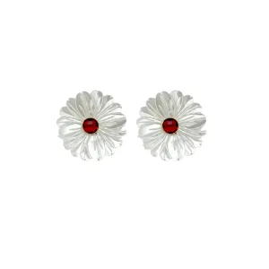 Fleur Mother of Pearl & Garnet Earrings