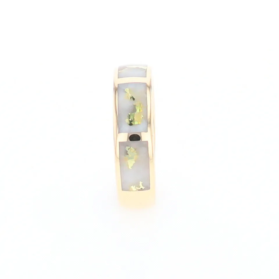 G1 Gold Quartz Ring, Three Section Rectangle Inlaid Band