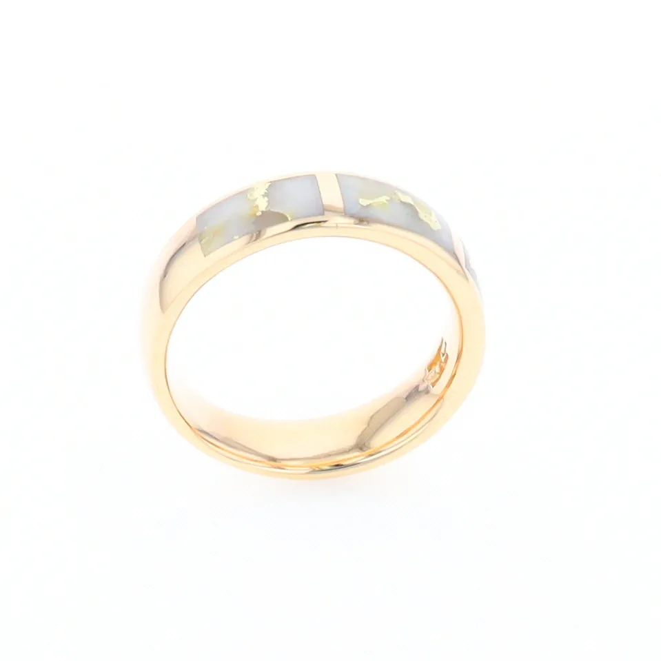G1 Gold Quartz Ring, Three Section Rectangle Inlaid Band