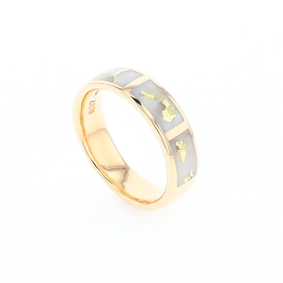 G1 Gold Quartz Ring, Three Section Rectangle Inlaid Band