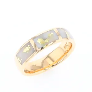 G1 Gold Quartz Ring, Three Section Rectangle Inlaid Band