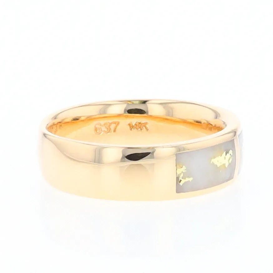 G1 Gold Quartz Ring, Three Section Rectangle Inlaid Band